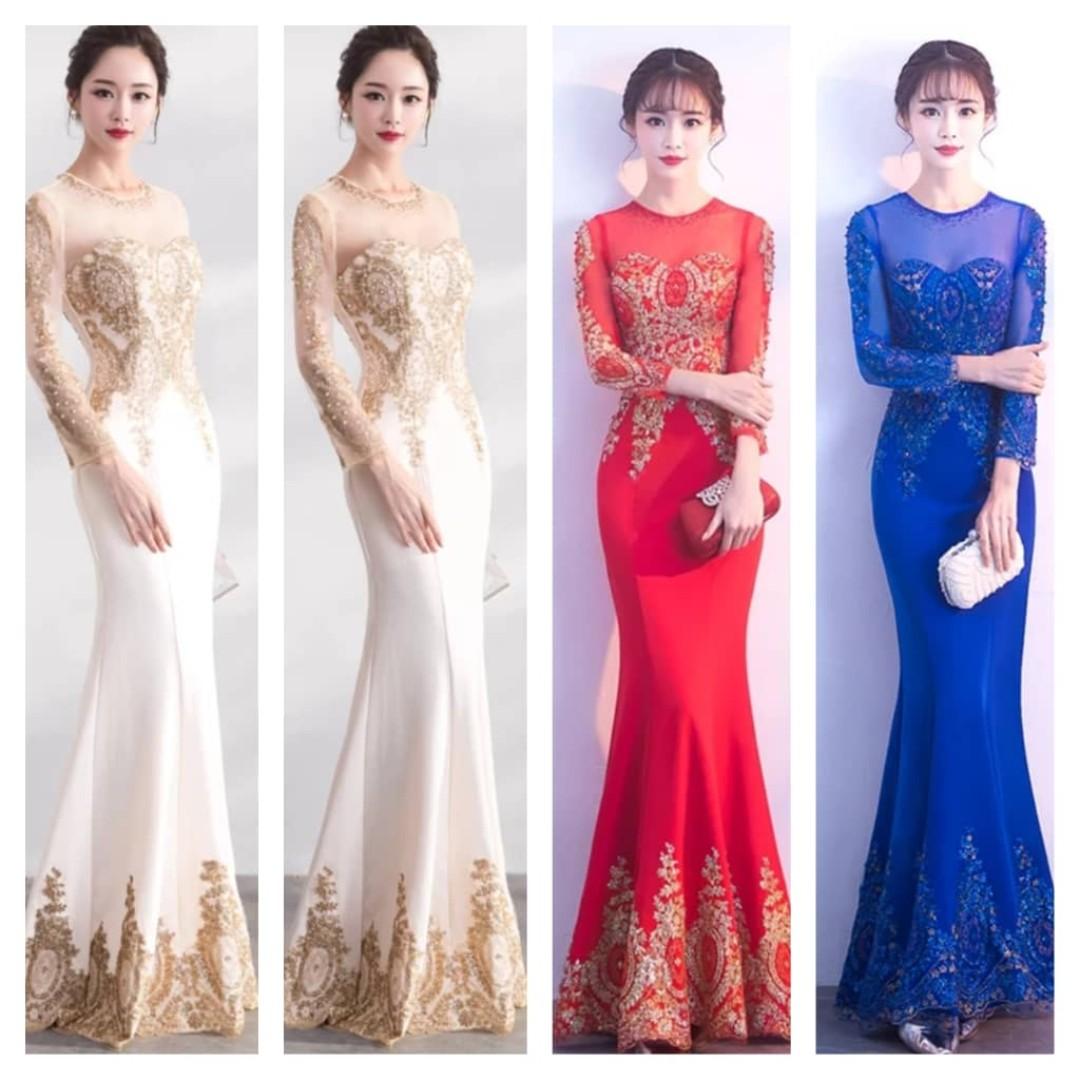 Red and gold mermaid dress cheap