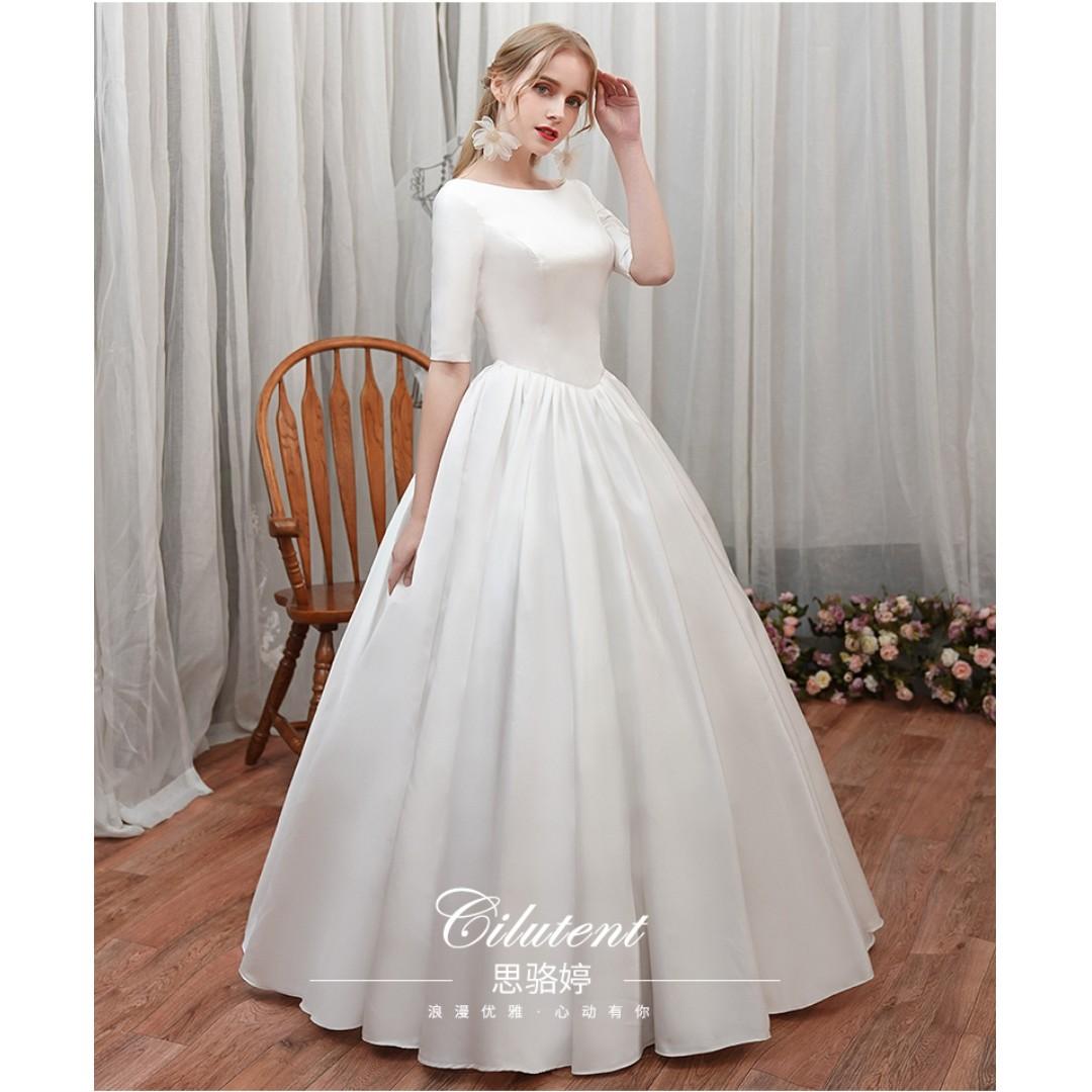 pre order white minimalist long sleeve wedding bridal dress gown