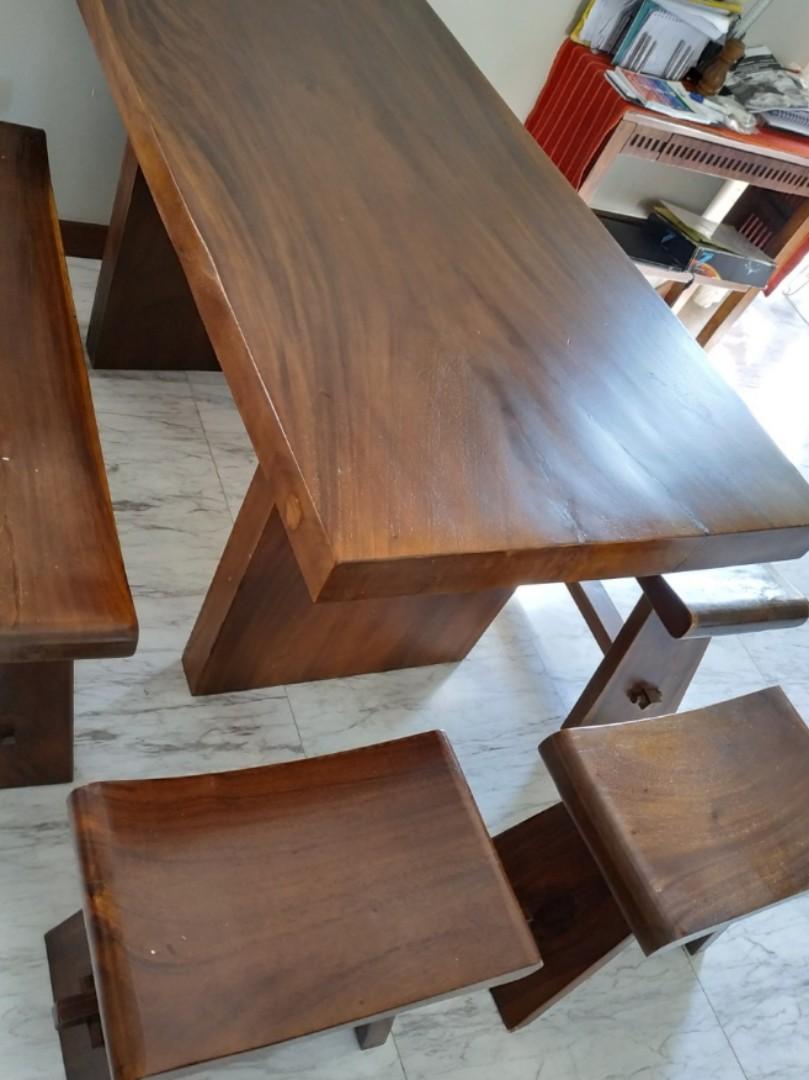 Solid Wood Dining Table 2 Long Benches Teak Very Heavy