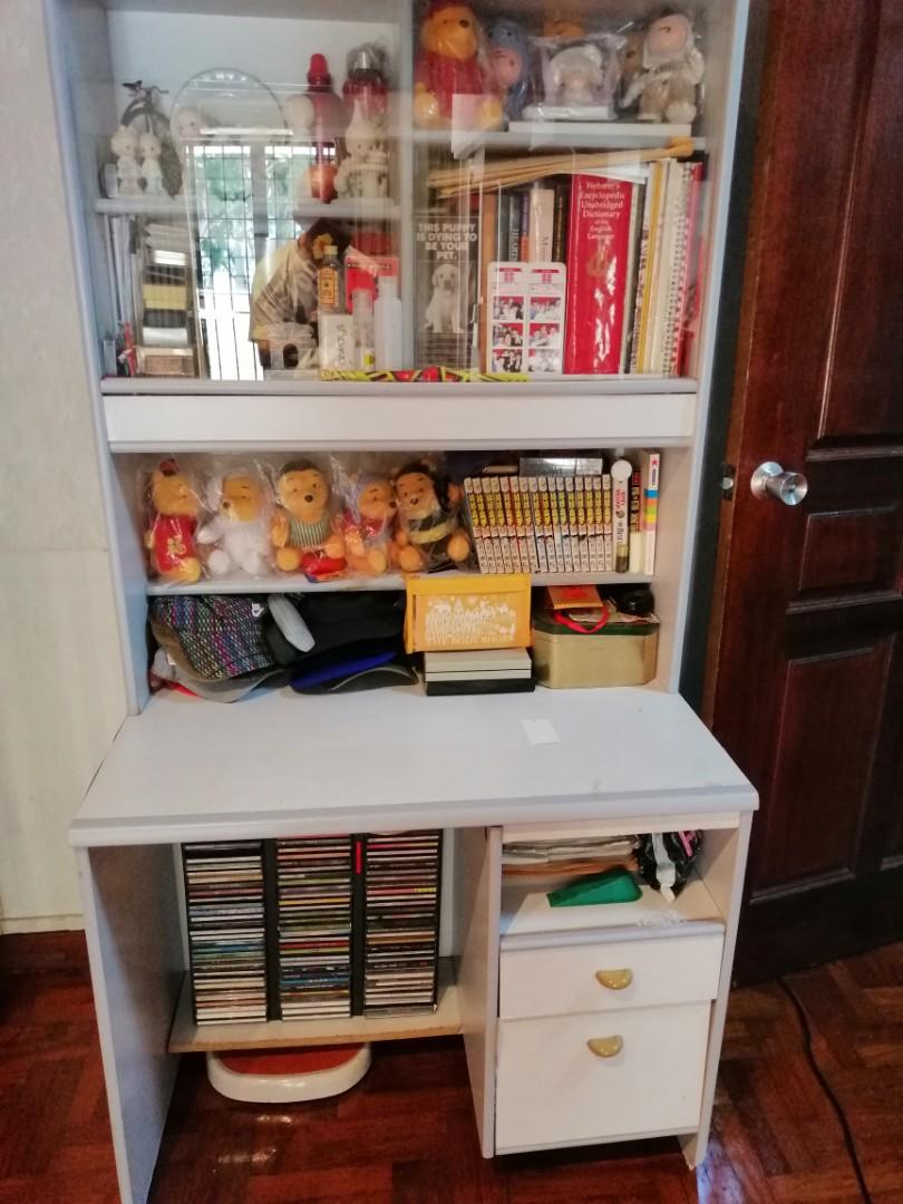 Study Table Attached Cabinet Book Shelf With Glass Doors1