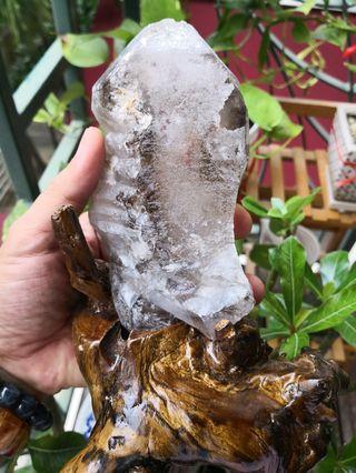 Elestial smoky raw crystal with water pocket aka enhydros