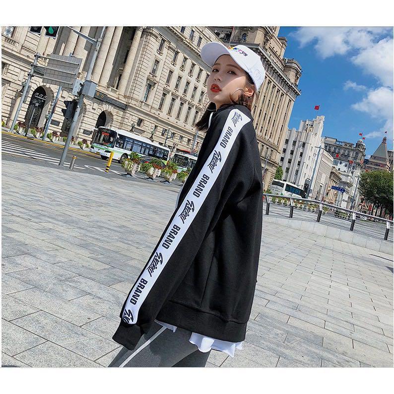 286 3 COLOURS maroon black green striped hypebeast wording zip up jacket ulzzang bomber hoodie tape Women s Fashion Coats Jackets and Outerwear on Carousell