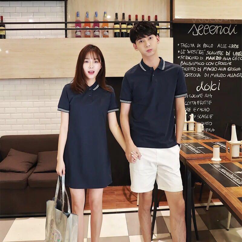 couple dress and polo shirt