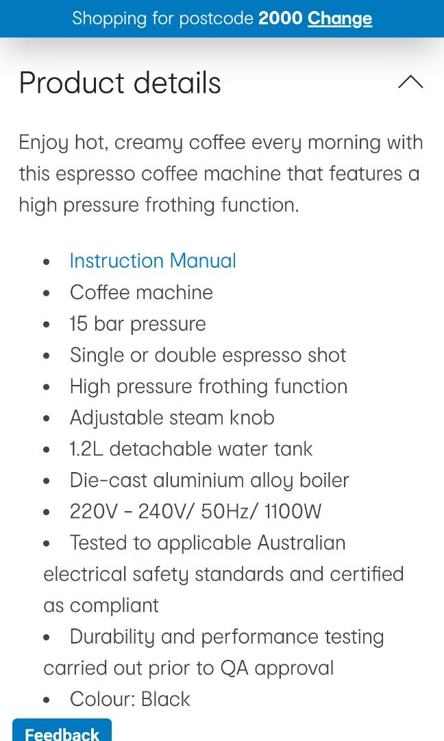 Anko espresso coffee machine, TV & Home Appliances, Kitchen Appliances