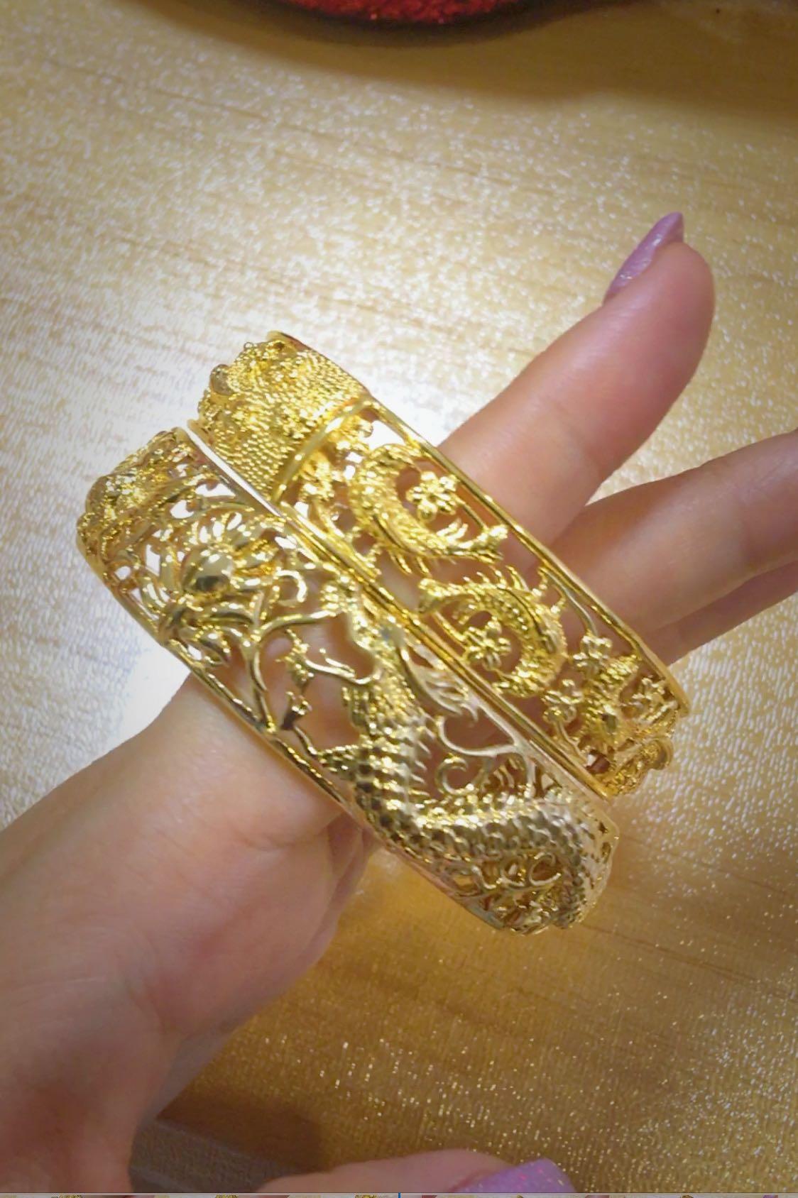 Artificial Gold 18k Bracelet Dragon Phoenix Star stripes design Customary Kua Wedding GuoDaLi gold accessories