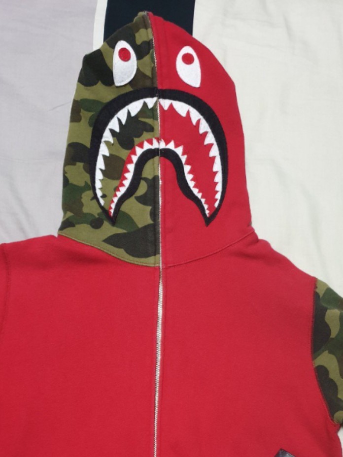 Bape Shark Hoodie Red Camo Men s Fashion Tops Sets Hoodies on