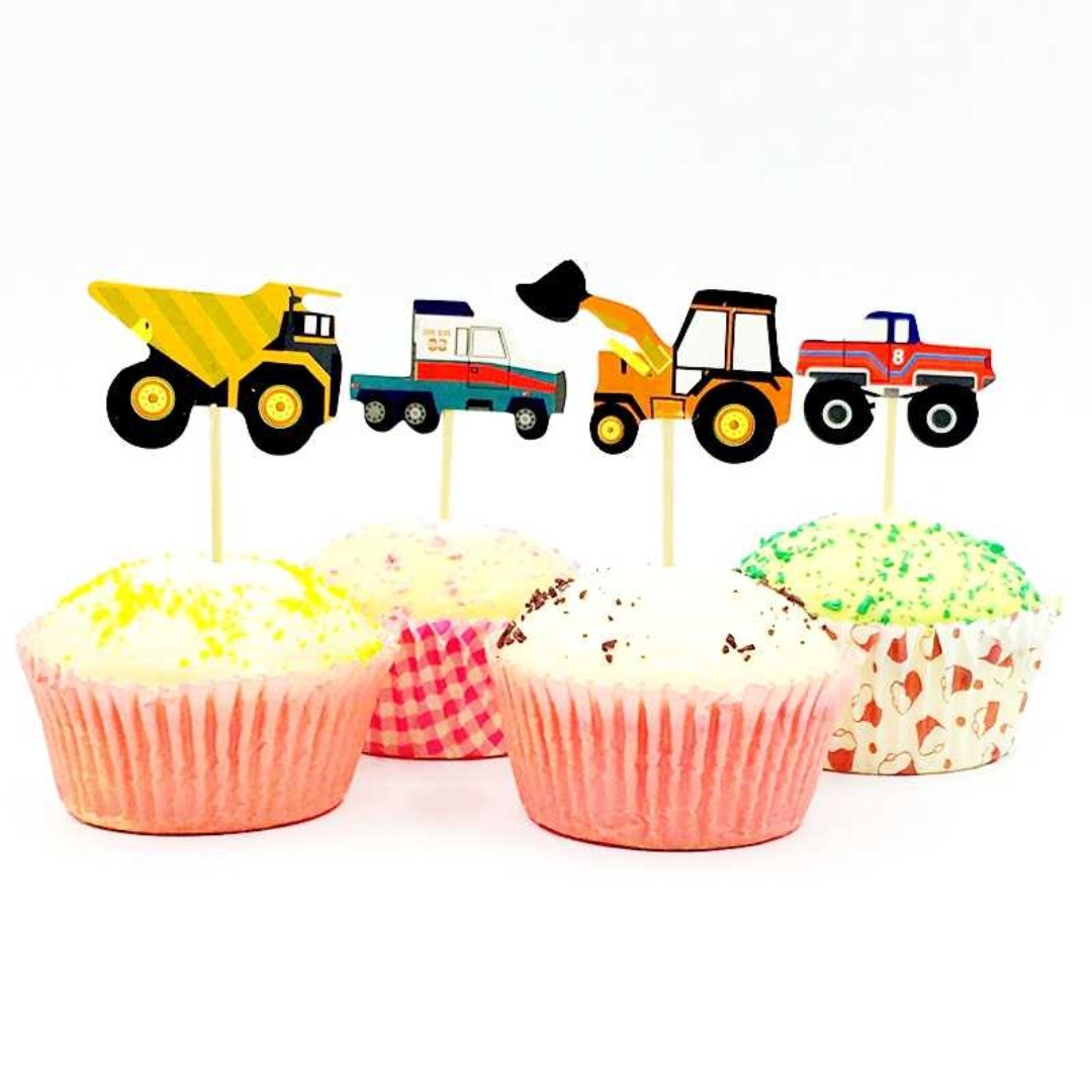 Bulldozer excavator forklift tractor heavy machinery cupcake topper for