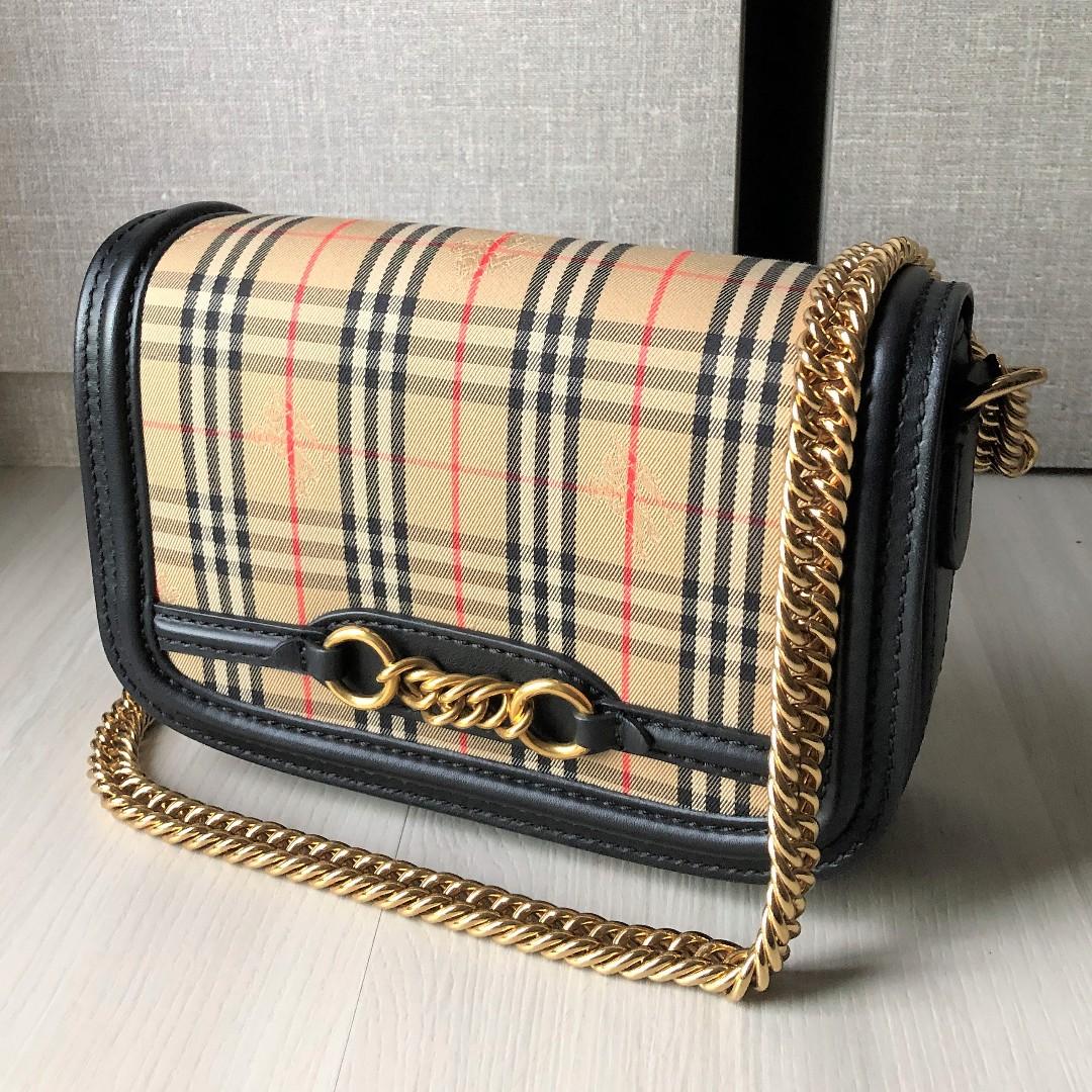 the 1983 check link bag with leather trim