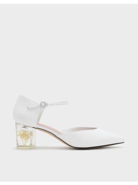 Charles and Keith Floral Lucite Mary Jane Heels Women s Fashion Footwear Heels on Carousell