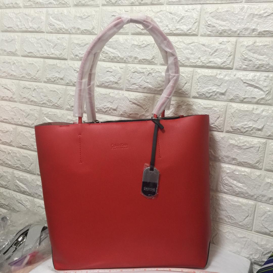 calvin klein red leather handbag