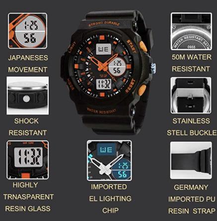E2343 TOPCABIN Swim Watch Digital Analog Kids Teenager Boys Girls Sport Digital Watch with Alarm Stopwatch Chronograph 50m Water Proof Wristwatch Electronic Sport Watch for Boy Kids Children Mobile Ph...