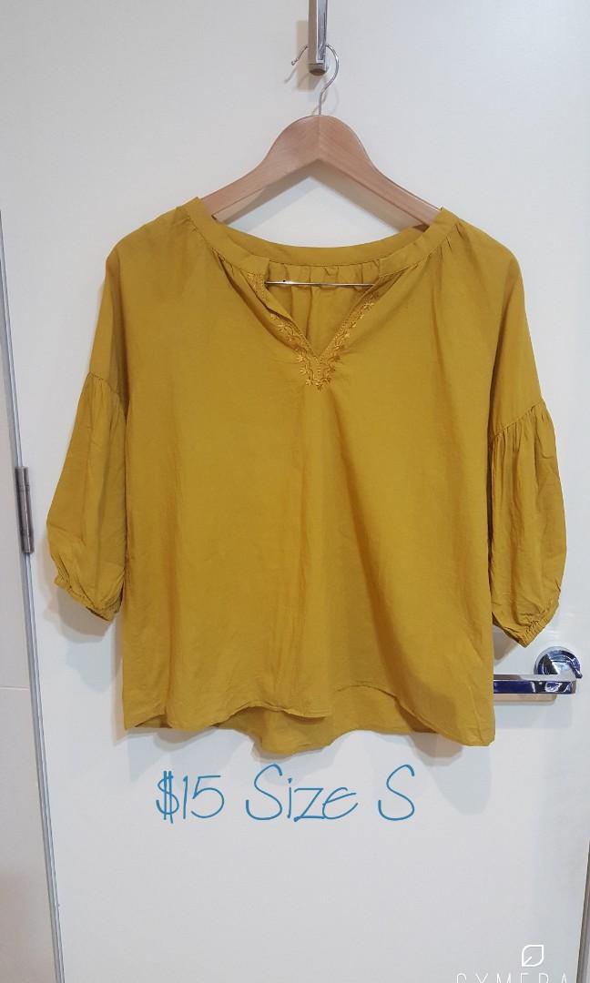 Earth Music Ecology Japanese Brand Mustard Yellow 3 4 Sleeve