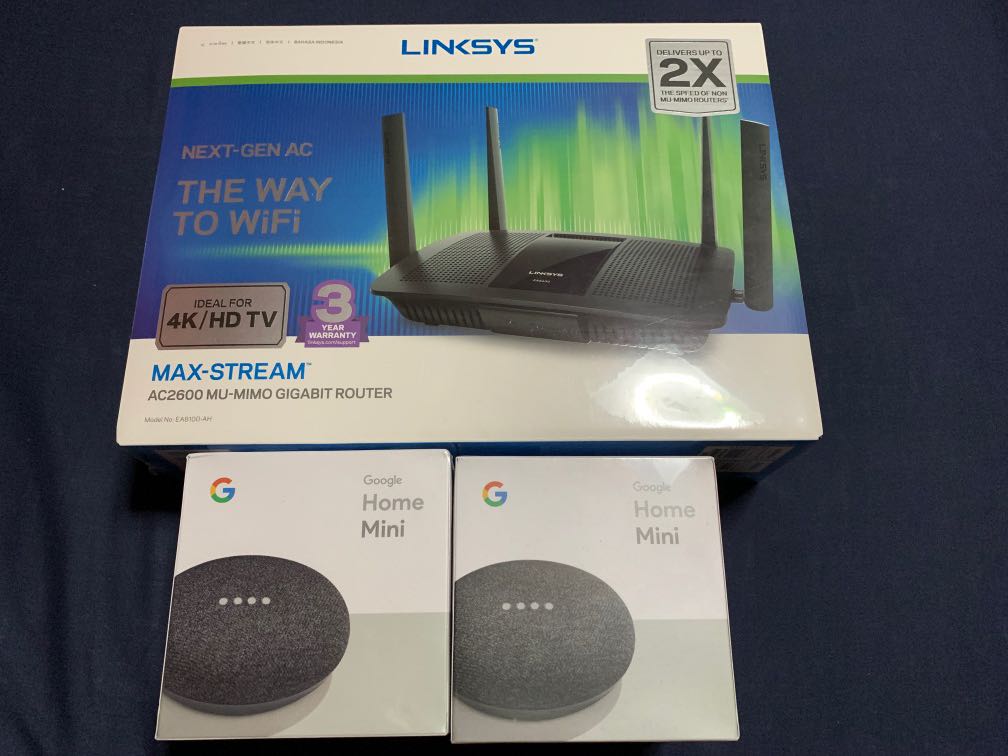 Google Home Mini X2 Linksys Max Stream Ac2600 Mu Mimo Gigabit Router Electronics Others On Carousell