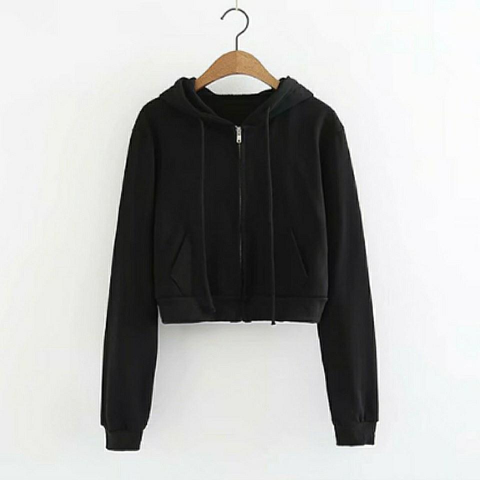 Black zip crop hoodie Clearance