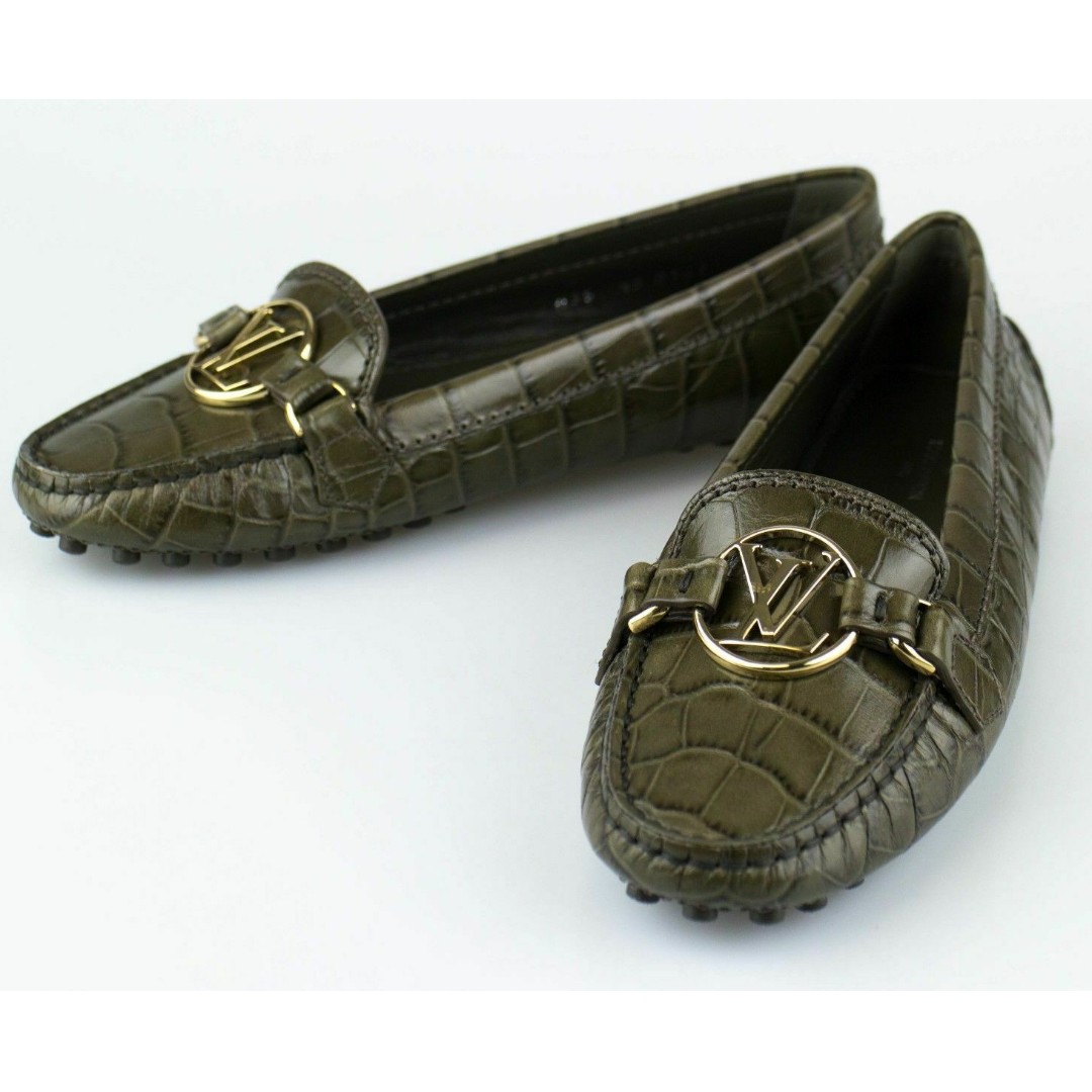 LOUIS VUITTON Dauphine Flat Loafers in Kaki Colour LV Italian