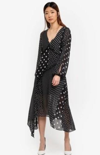 mixed spot midi dress