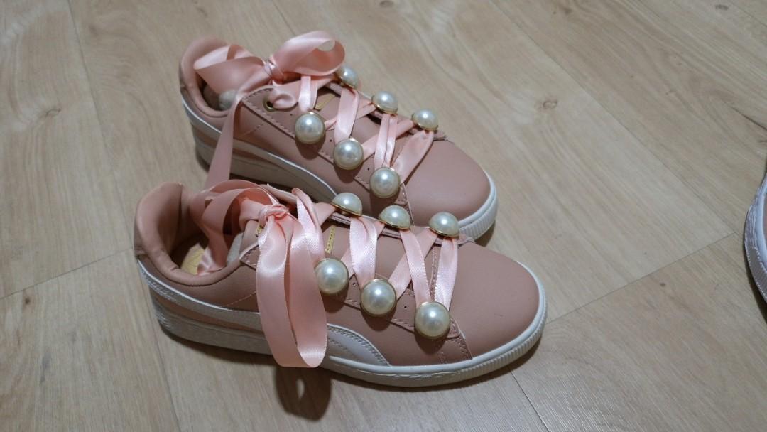 Puma Basket BLING Pink Leather Sneakers Women s Fashion Footwear