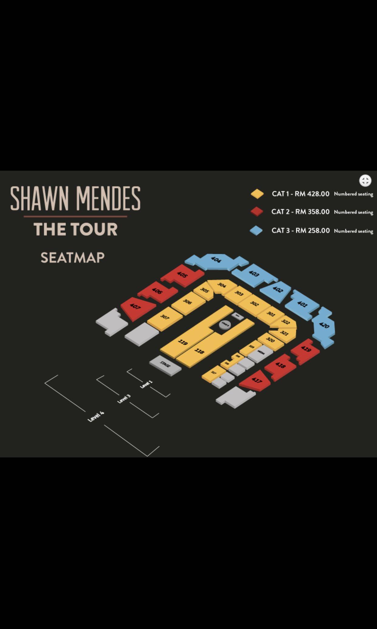 SHAWN MENDES CAT 1 tickets RM650 ONLY!!, Tickets & Vouchers, Local
