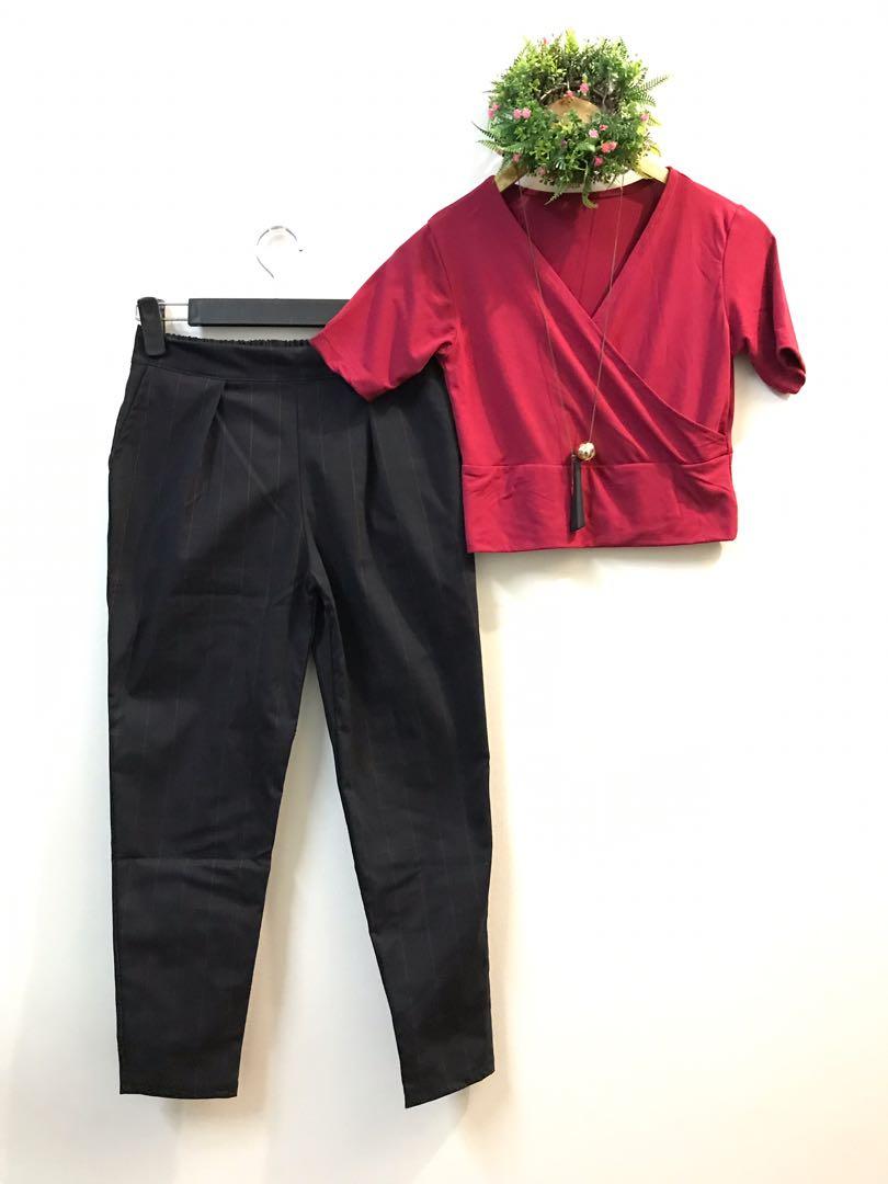 maroon checkered pants