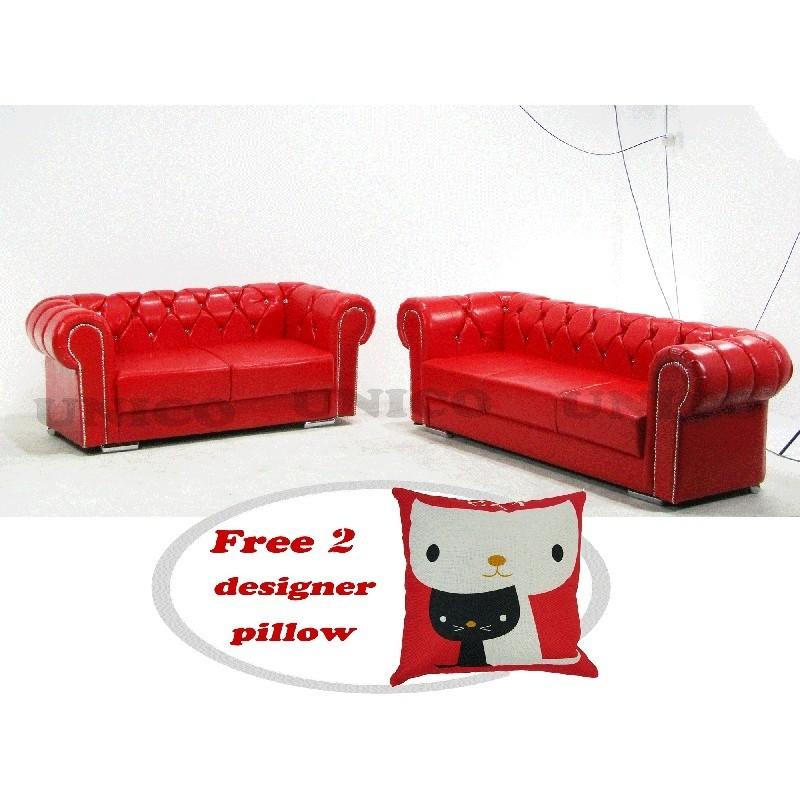 Unico Kimberly 2 3 Seater Sofa Set Pu Red Home Furniture Others On Carousell