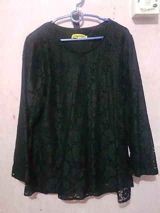 Black blouse lace with lining muslimah top