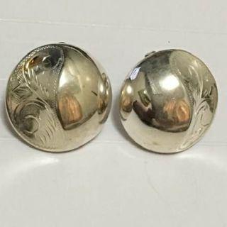 ERA3]Vintage Hand Etched hollow half dome stud earrings Sterling Silver  6 grams