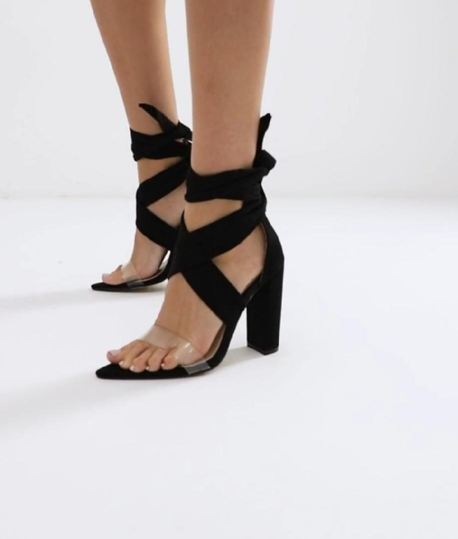 black block heels tie up