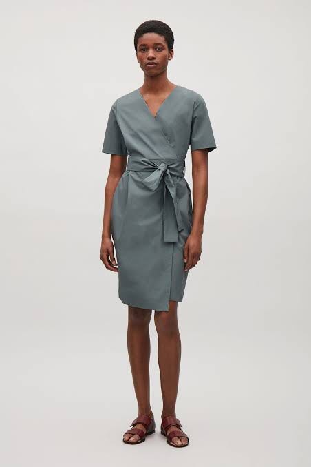 COS sage green wrap dress size 36 Women s Fashion Clothes on Carousell