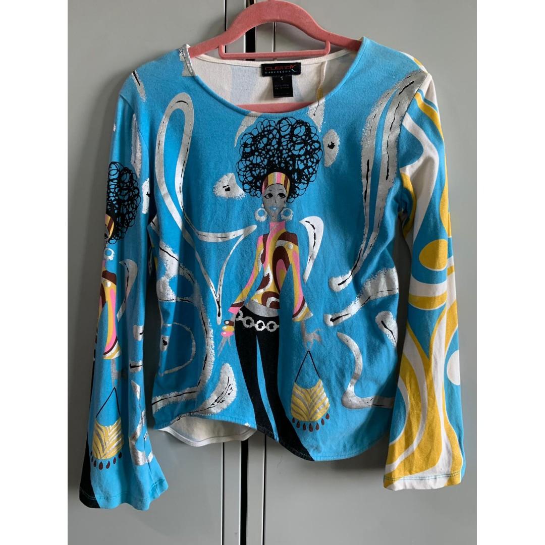 Custo Barcelona Blue Long Sleeves Cropped Top Like Desigual
