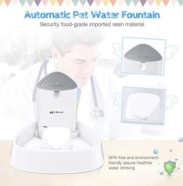 (E2409) isYoung Cat Fountain LED Pet Water Fountain Ultra Quiet