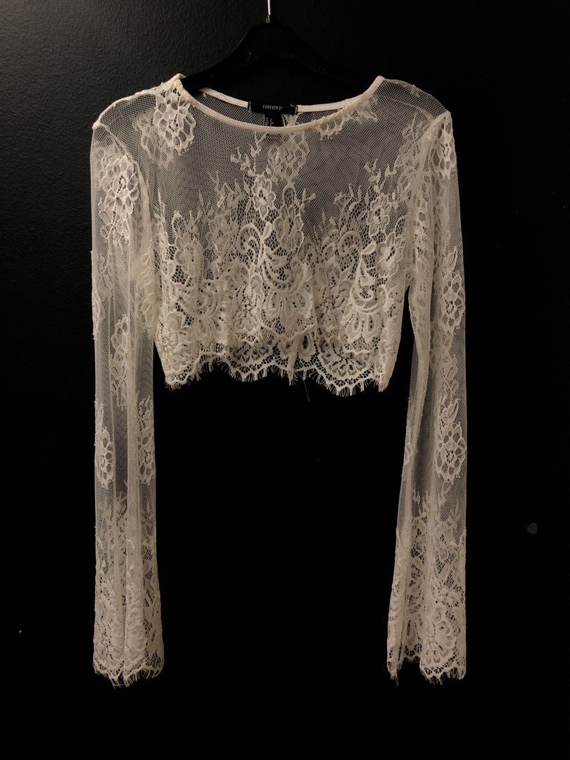 forever 21 white lace crop top