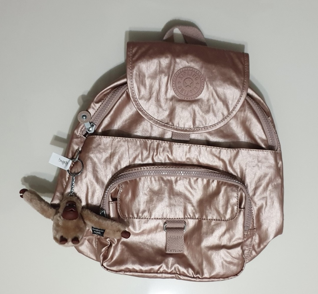 Kipling Backpack queenie in rose metallic, Women's Fashion, Bags