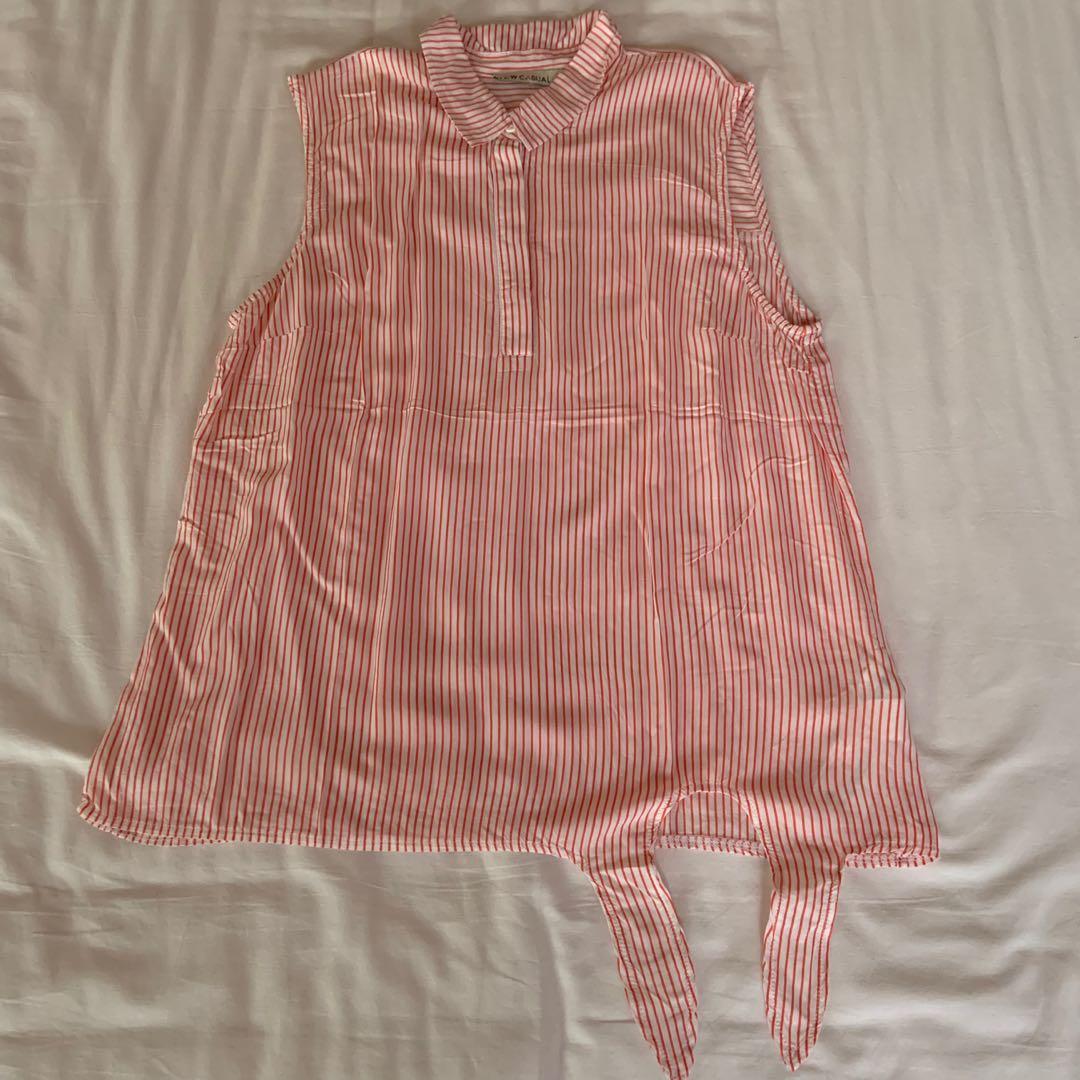 Lc Waikiki Stripes Orange Sleeveless Shirt Women S Fashion Women S Clothes Tops On Carousell