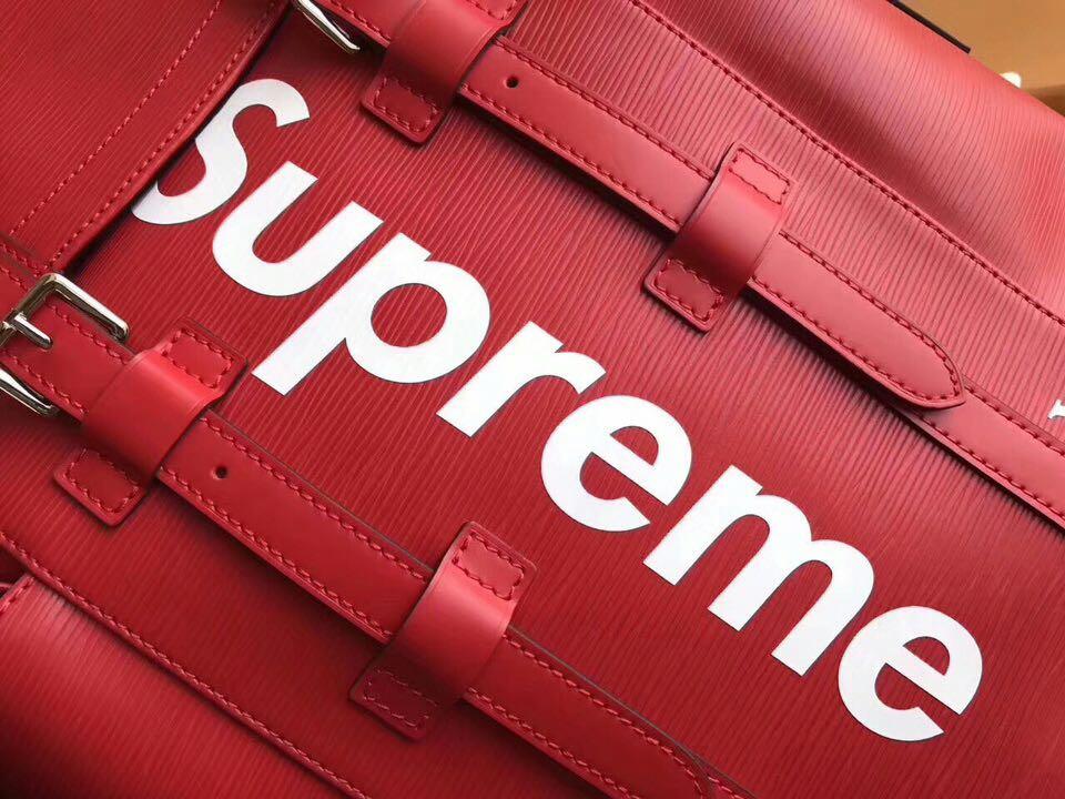 louise vuitton & supreme 联名后背包 红