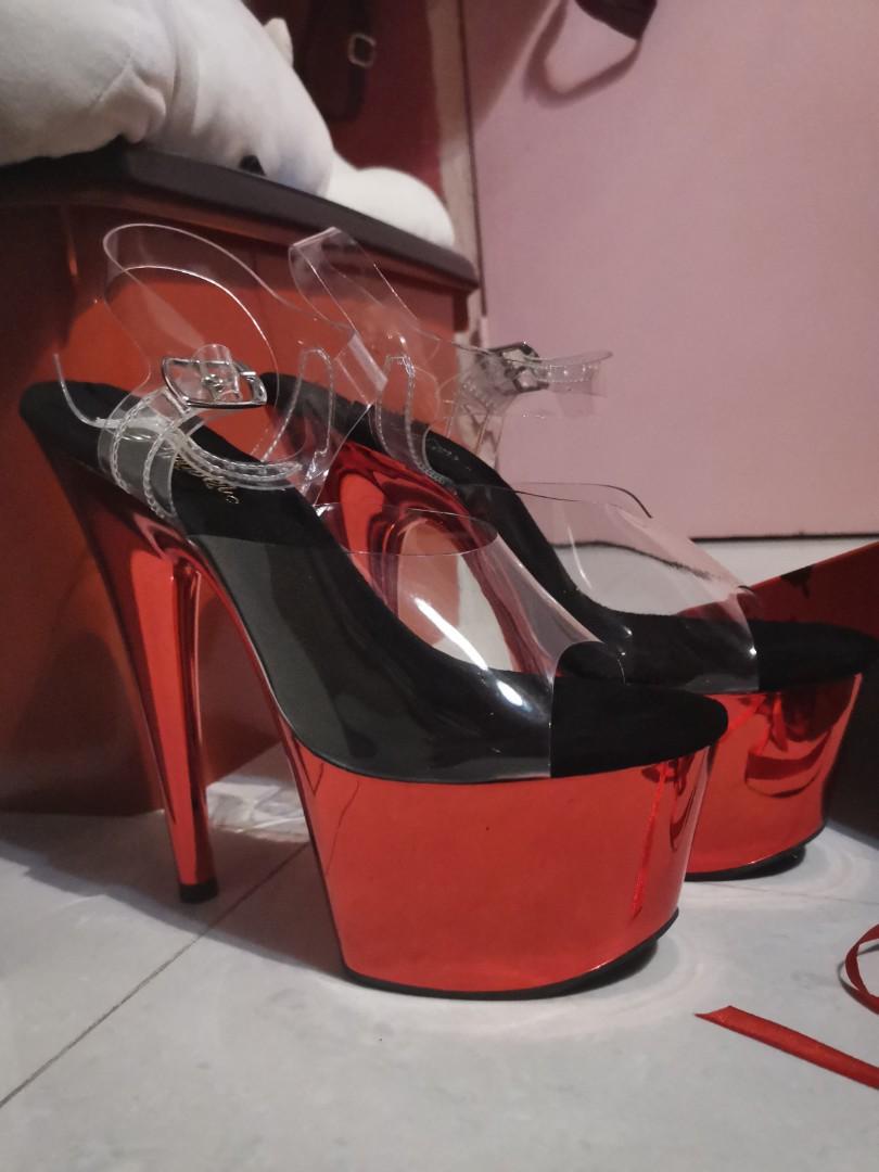 PLEASER USA Erotic Dance Heels ( Adore 708 Red Chrome), Women's Fashion
