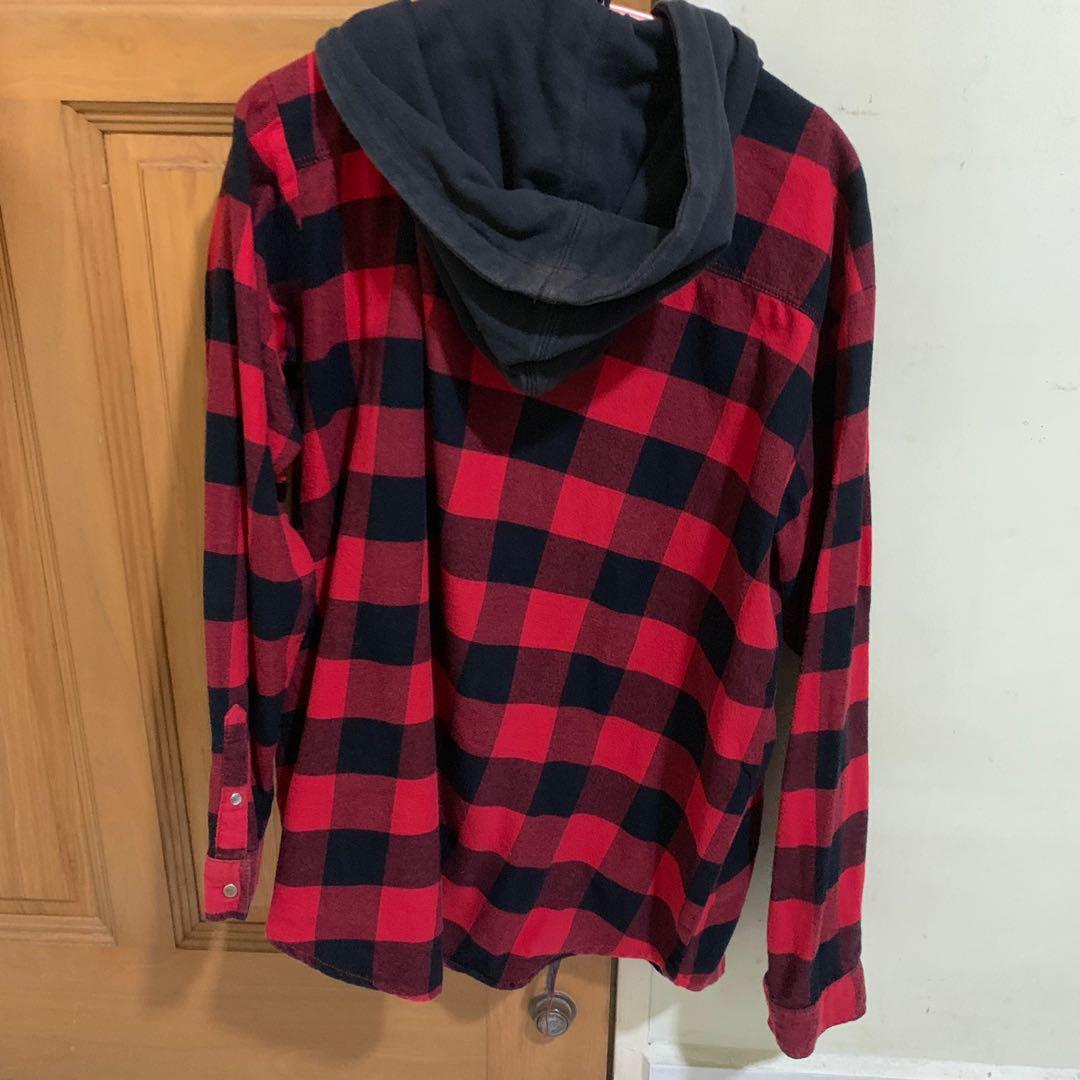 Red black flannel sale hoodie