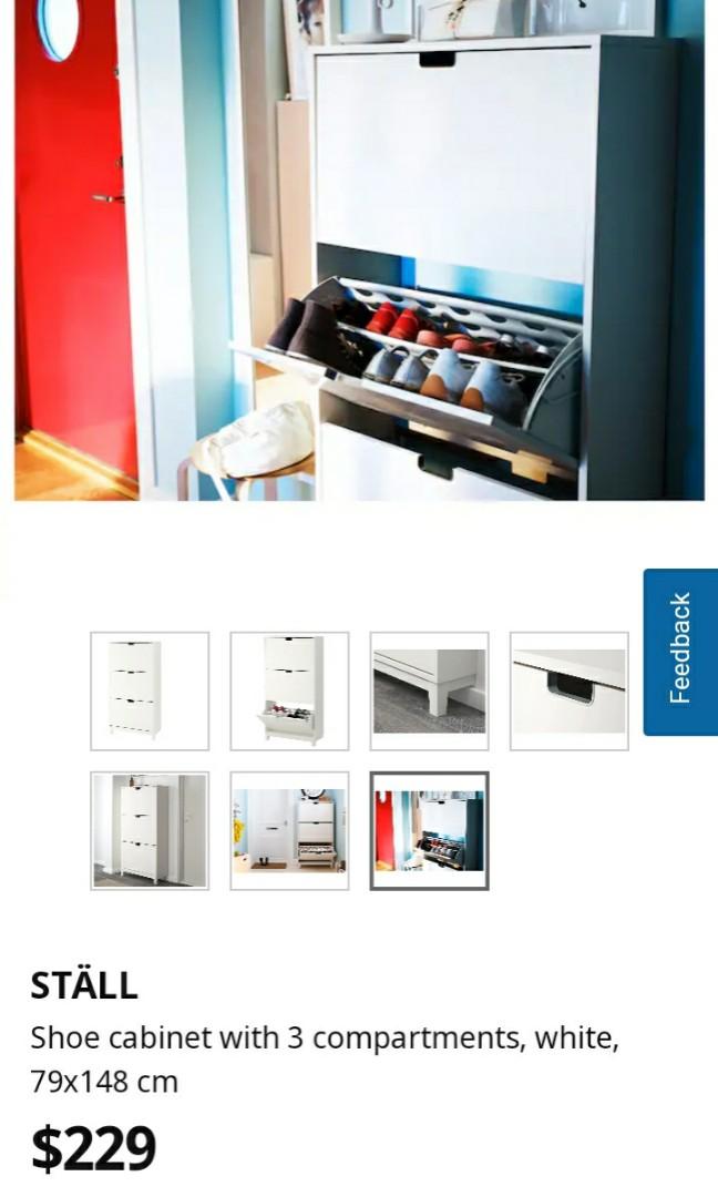 Shoe Cabinet With 3 Compartments White 79 X 148 Cm Furniture Shelves Drawers On Carousell