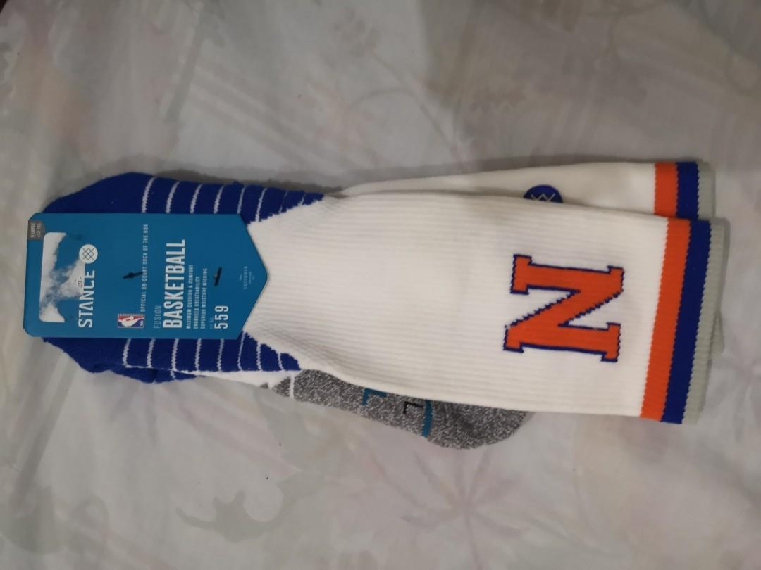 Stance New York Knicks dri-fit socks (Category: Activewear) located in Manila. Submitted by prelovedbymarieee (Listing ID 233591009, Image 1). Description: White, blue, orange New York knicks design.