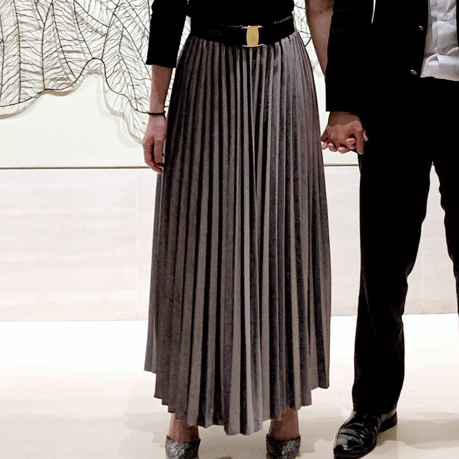 velvet pleated maxi skirt