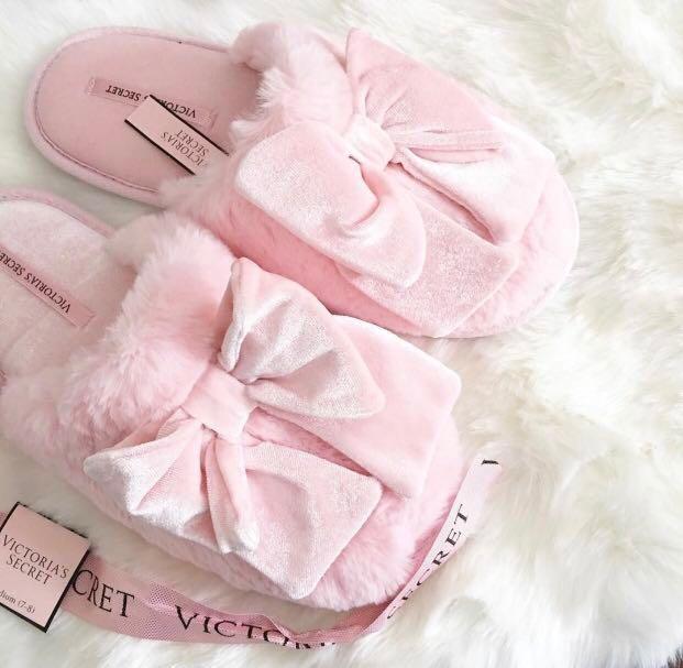 victoria secret velvet bow slippers