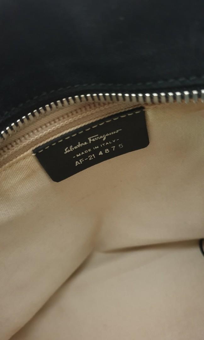 Vintage Salvatore Ferragamo bag (Category: Luxury Bags & Wallets) located in Makati City. Submitted by sazzychoice (Listing ID 233626002, Image 3). Description: Preloved Original with serial code Replacement sling Strap Size 8.7 x 7.1 x 3.9 in.