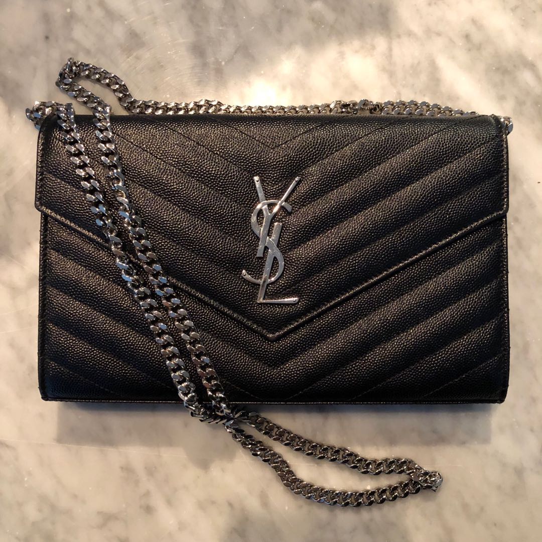Monogram chain wallet in grain de poudre embossed leather new arrivals