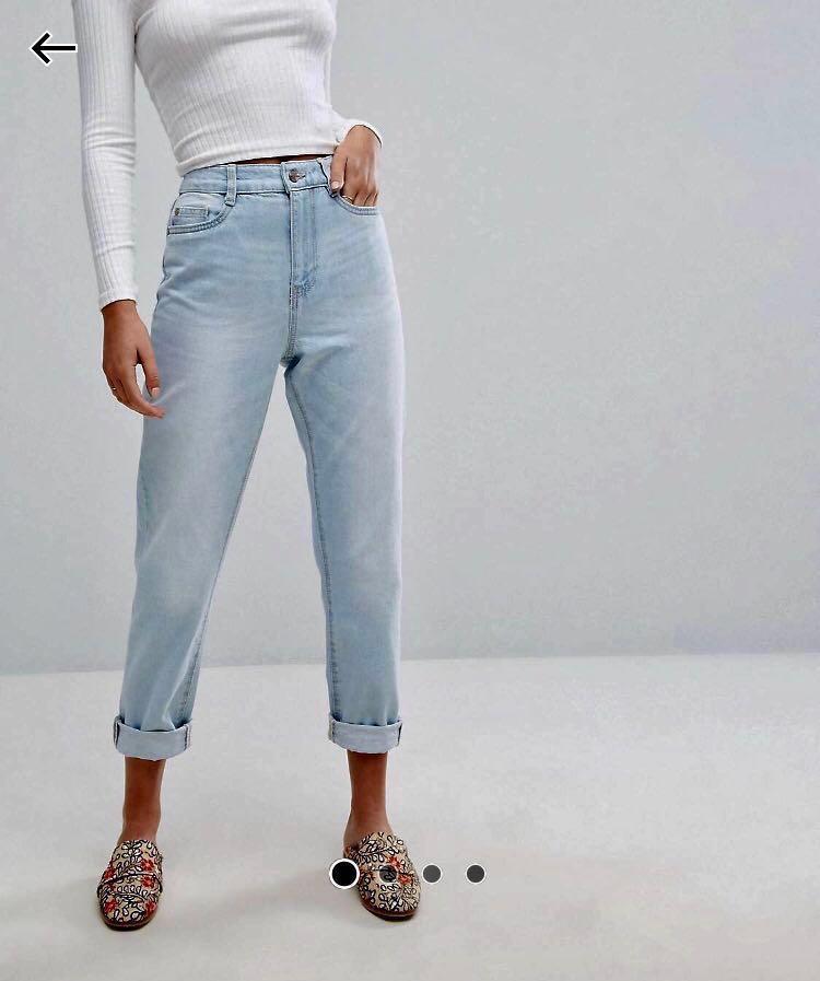 high waisted mom jeans with raw hem 