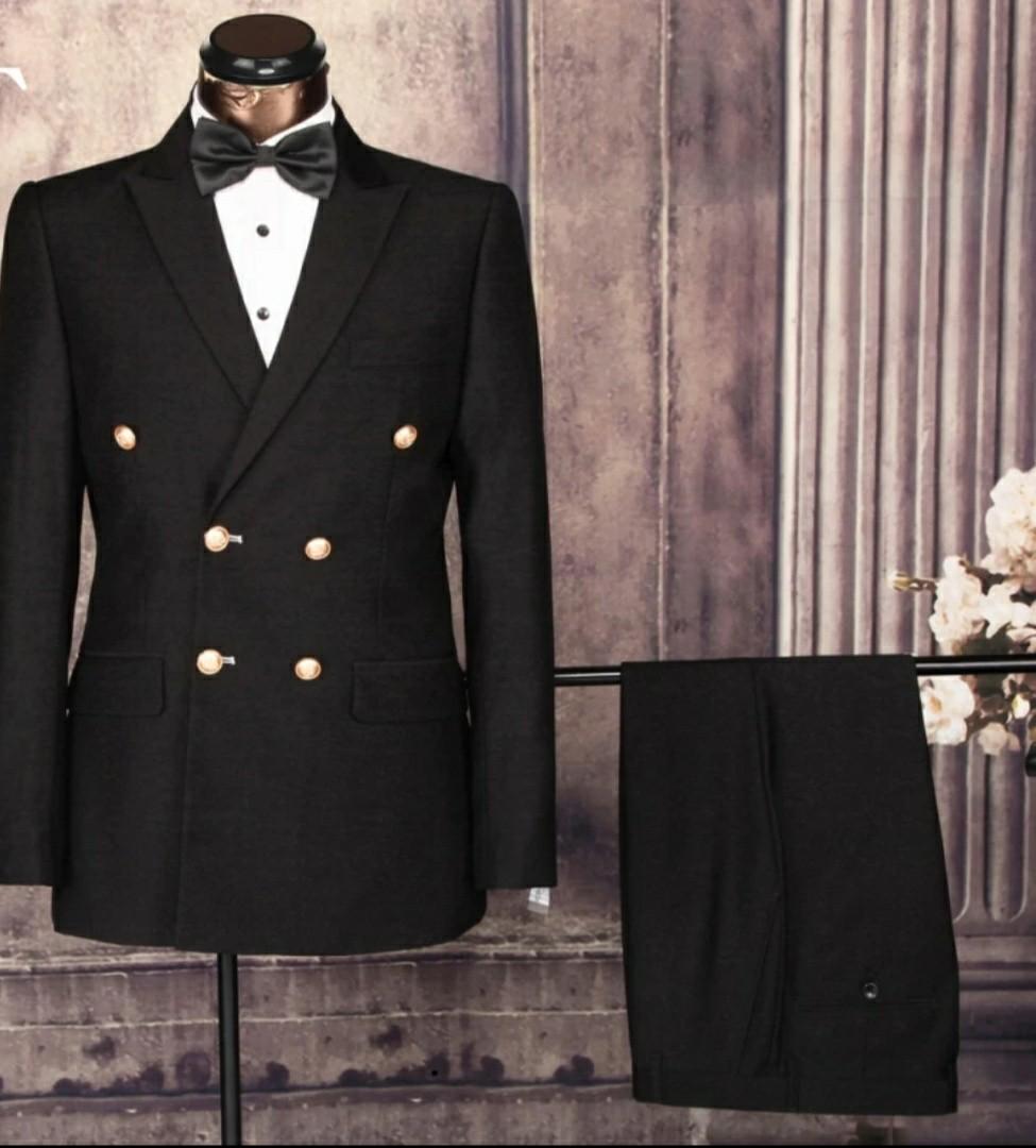 Black Navy blue royal blue suit 2pc double breasted men Men s