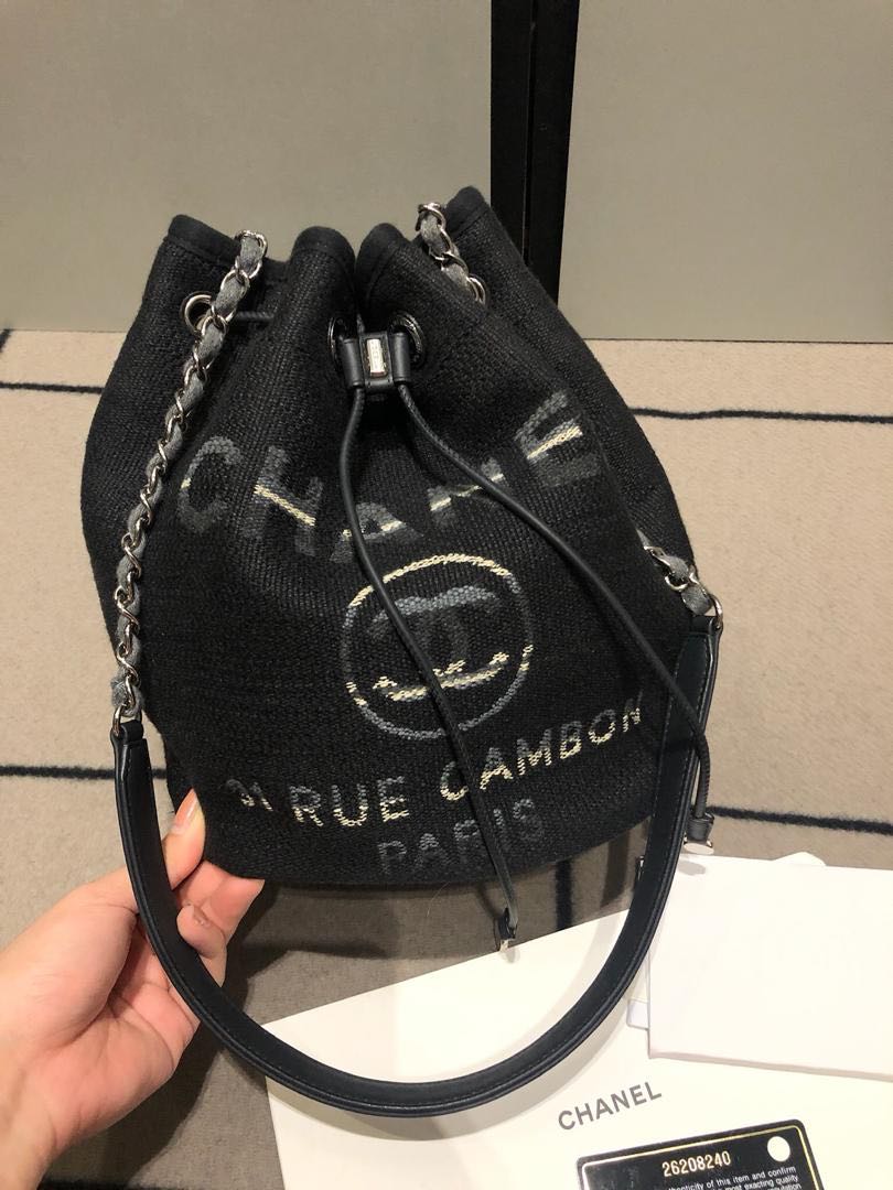 Chanel Black CC Deauville Drawstring Bucket Bag – The Closet