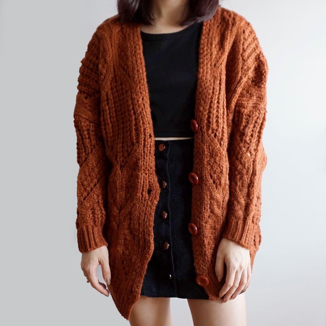 Chunky burnt orange cardigan sale