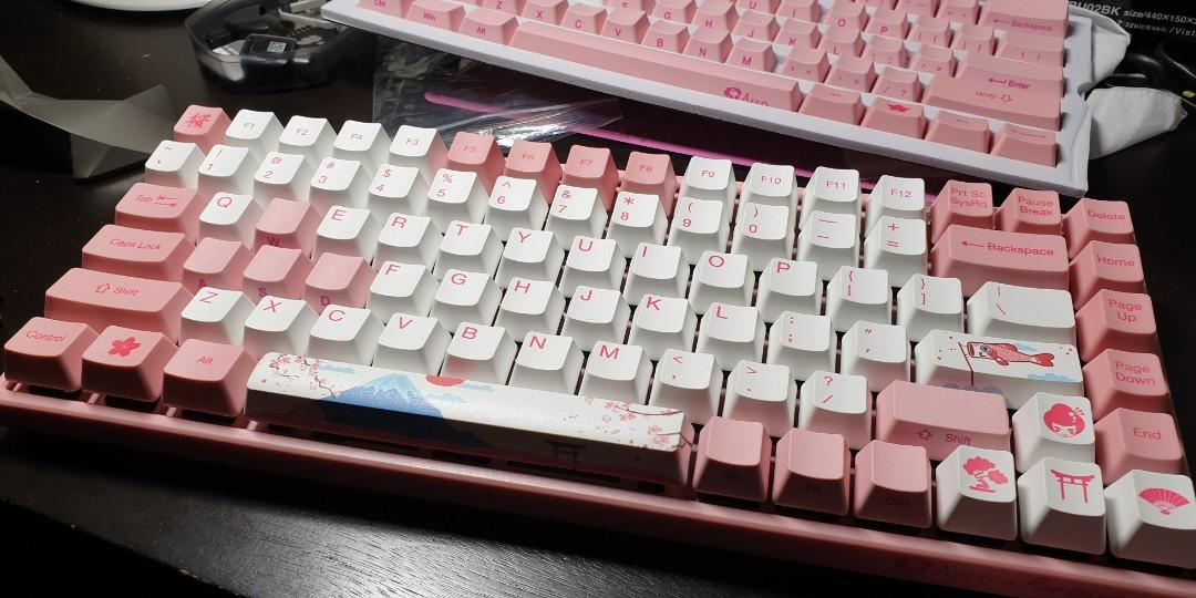 Ducky X Akko keyboard sakurai and mount fuji custom keycaps , Computers