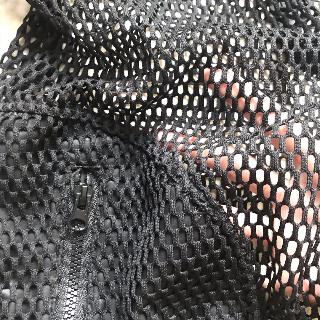 Mesh/Perforated Ribs Varsity Bomber Jacket in Black, Women's Fashion