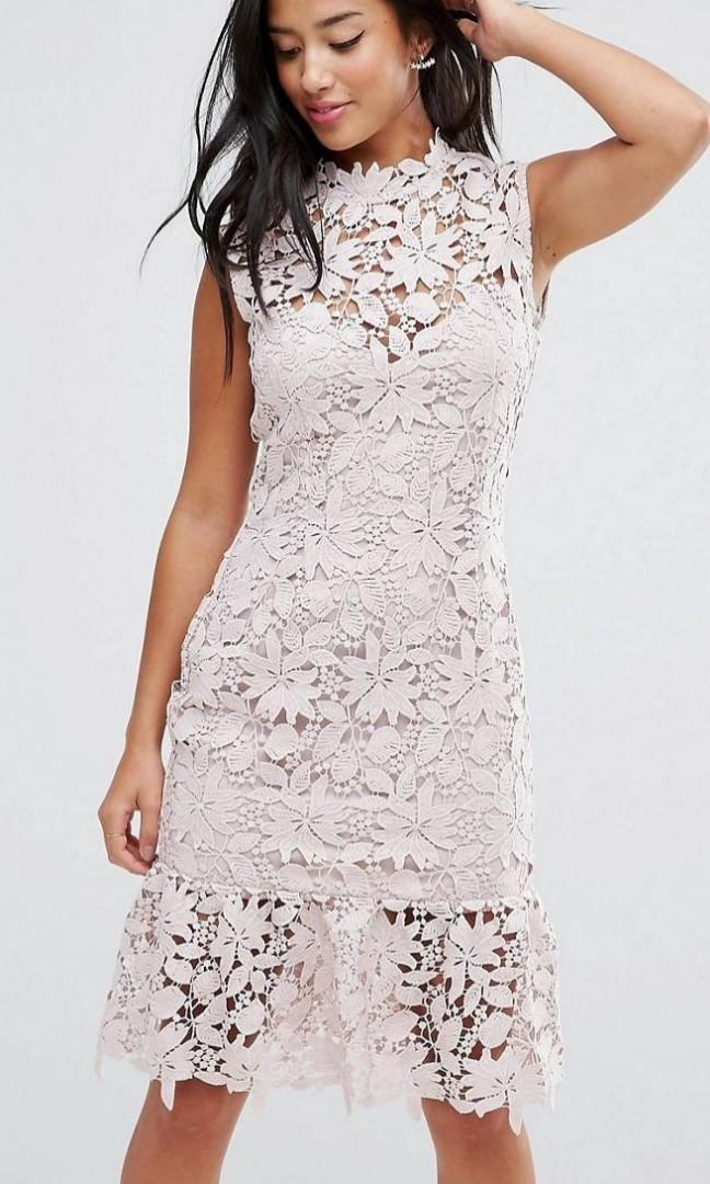 Elegant High Neck Lace Dress With Peplum Size L Lightly Worn