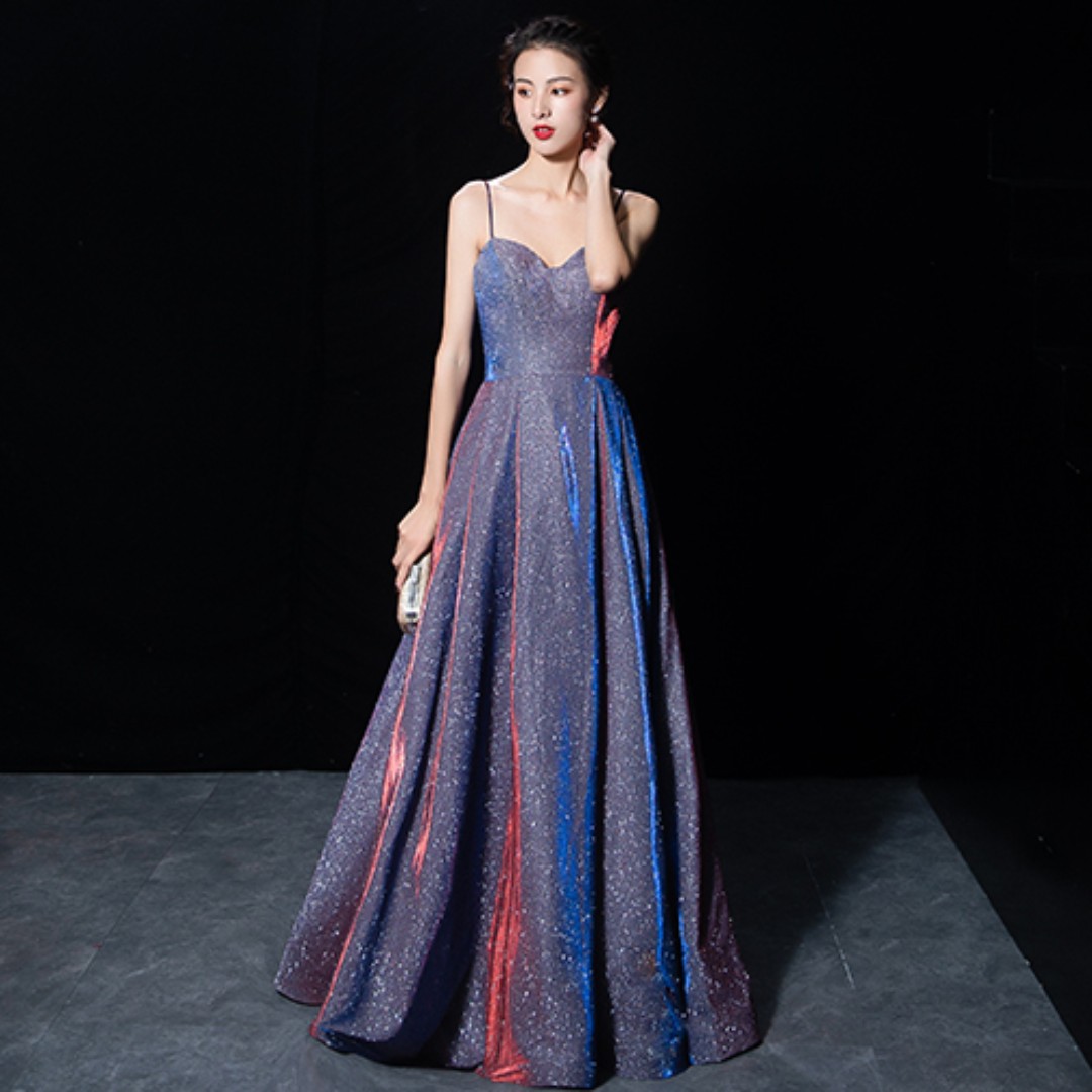 Purple silver prom dresses discount